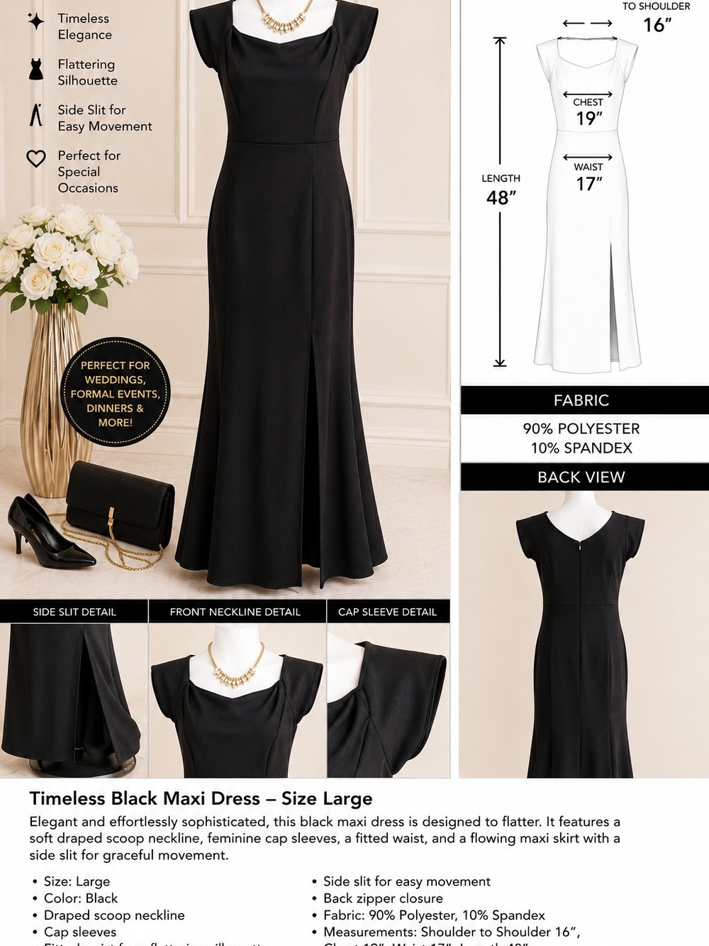 🖤 Timeless Black Maxi Dress — Size Large